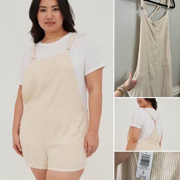 NWT Torrid Sunshine Yellow Stripe Stretch Linen Blend Shortall Overall Romper 4X - Picture 1 of 12